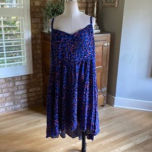 TORRID CHALLIS BLUE LEOPARD HI LO SKATER DRESS 4 X EXCELLENT